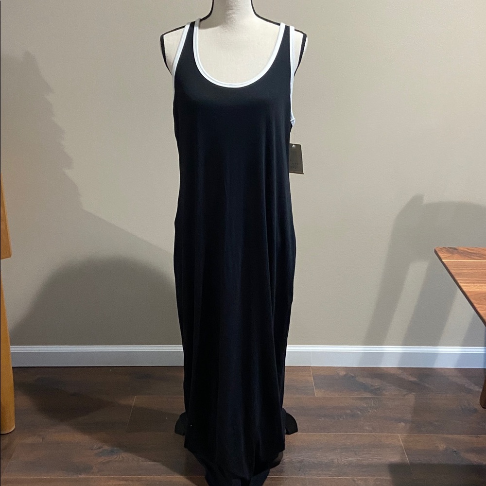 a. new day Black With White Trim Maxi Dress Size Large NWT - Picture 3 of 7